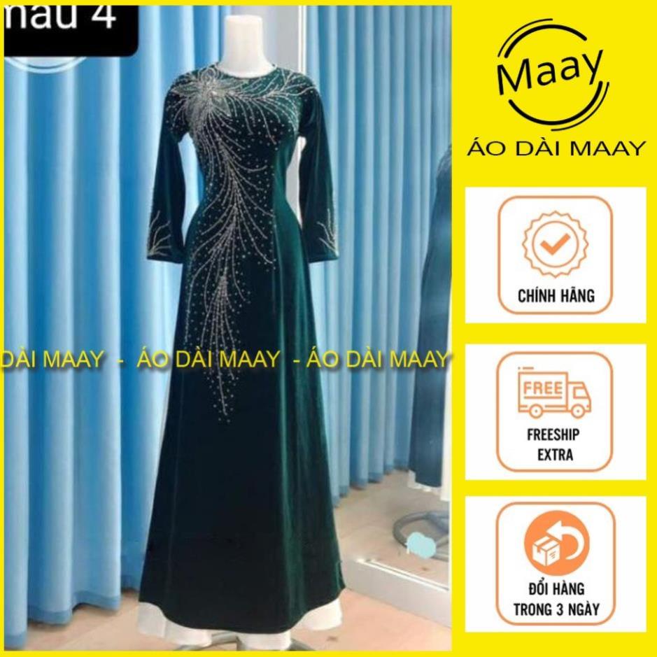 Áo dài nhung tặng mẹ đính kết bằng tay cao cấp, áo dài bà sui/trung niên - Áo dài Maay