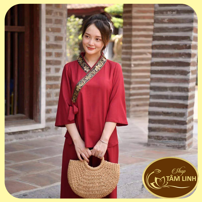 Đồ Lam Đi Chùa _ Mẫu Xéo Nơ Vải Lụa