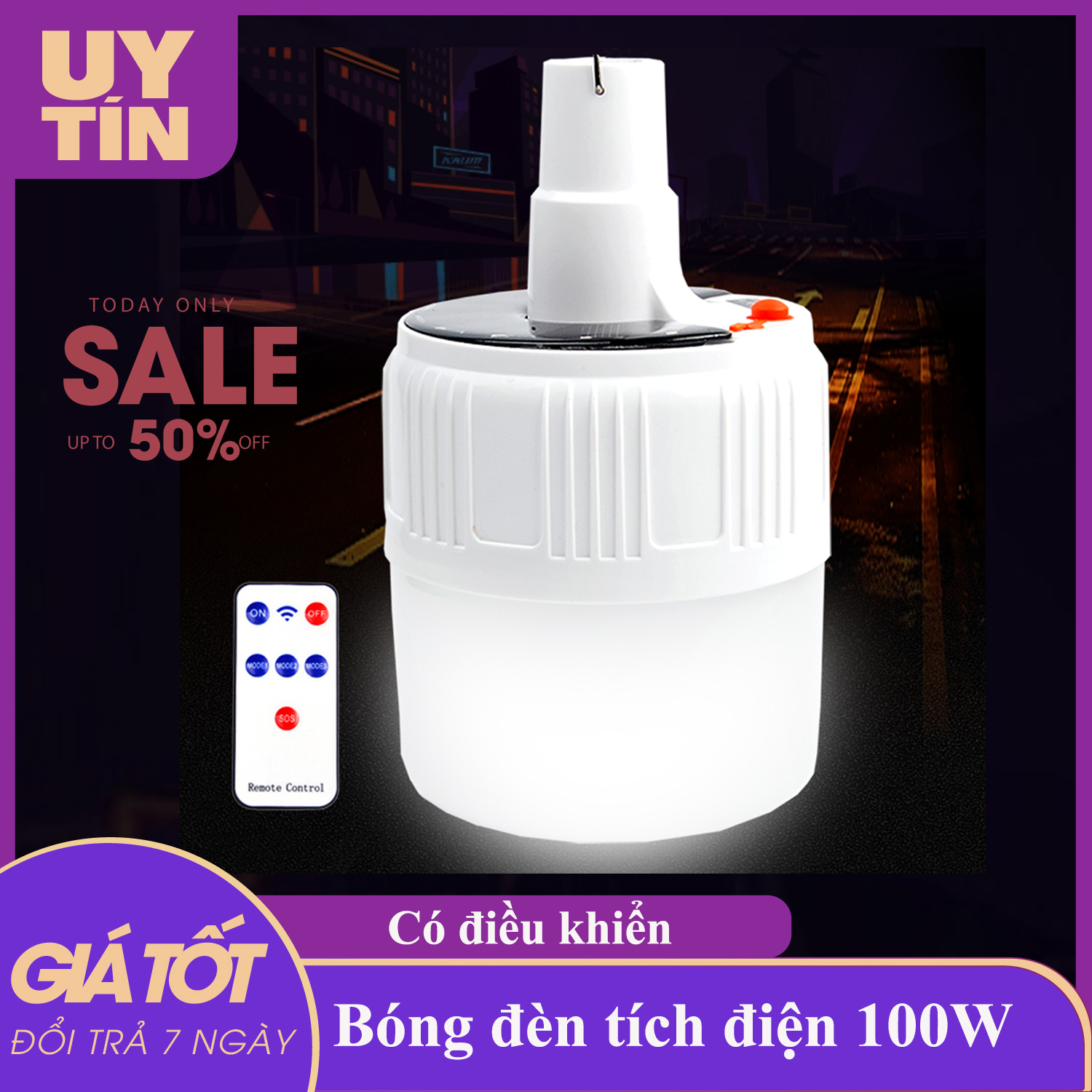 Bóng đèn có điều khiển ,bóng đèn led , bóng đèn tích điện - Bóng đèn tích điện 100w Sạc tích điện thông minh kèm điều khiển cao cấp - Bóng đèn tích điện có điều khiển từ xa SL-24