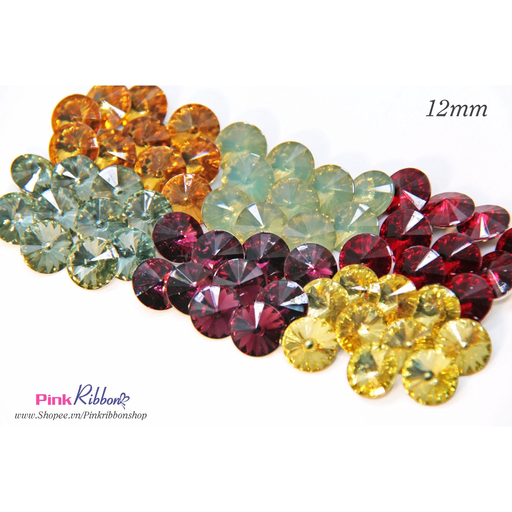 SET 10 HẠT - Hạt nhựa tròn đế  giả đá 12mm