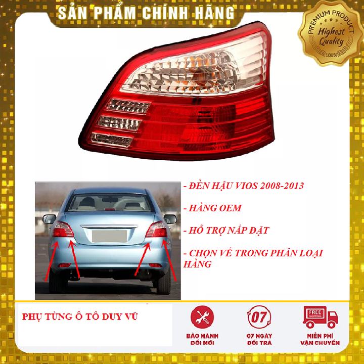 Đèn hậu toyota vios 2008, 2009, 2010, 2011, 2012, 2013 hàng oem
