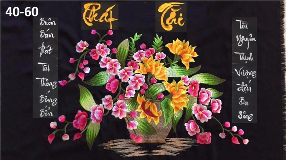 Tranh thêu vi tính thành phẩm thư pháp Phát Tài chưa khung Kích thước 40x60cm
