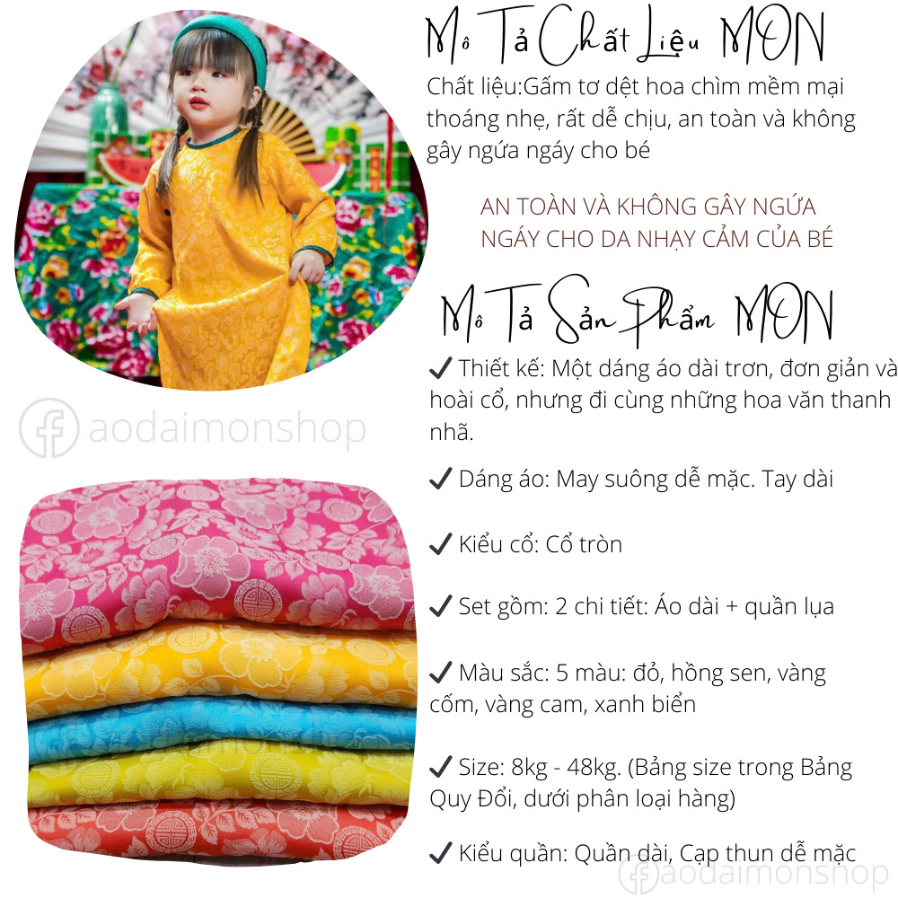 Set Áo Dài Bé Gái Gấm Tơ Ngọc Khuê