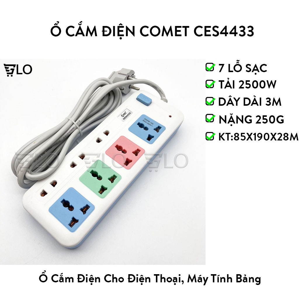 Ổ cắm điện comet ces4433 nối dài 3m 7 lỗ