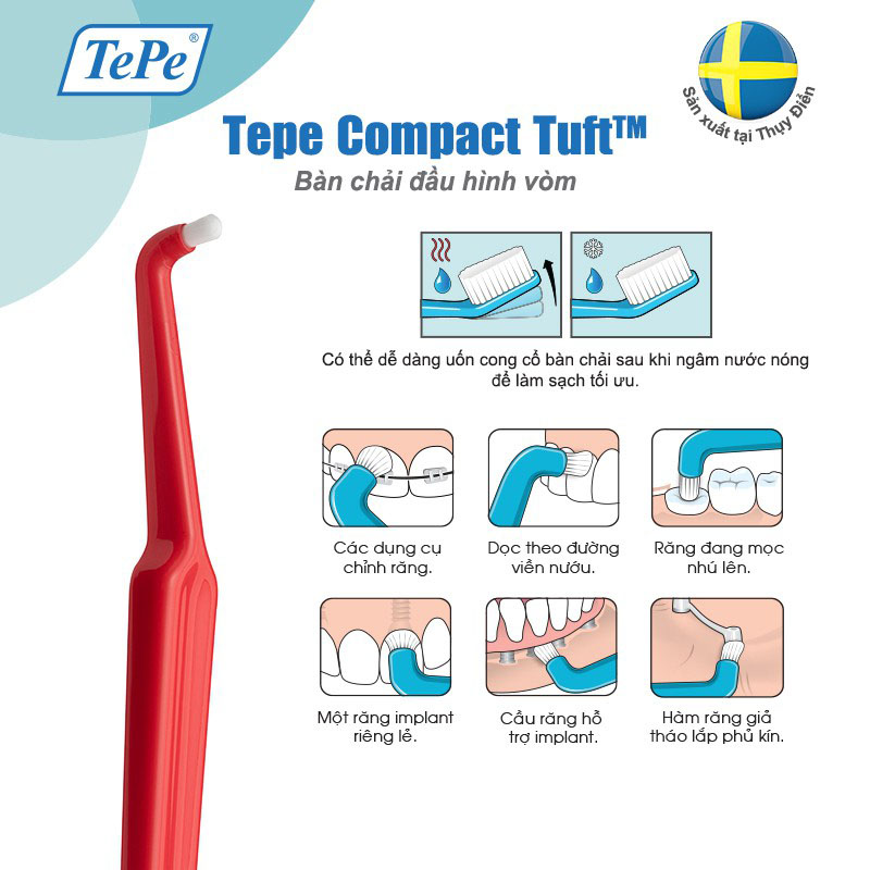 Bàn chải đánh răng đầu hình vòm cho người chỉnh nha Tepe Compact Tuft | Oralmart