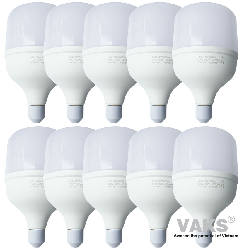 10 cái bóng đèn led trụ đuôi vặn tròn e27 40w 220vac - kín nước - ánh sáng trắng