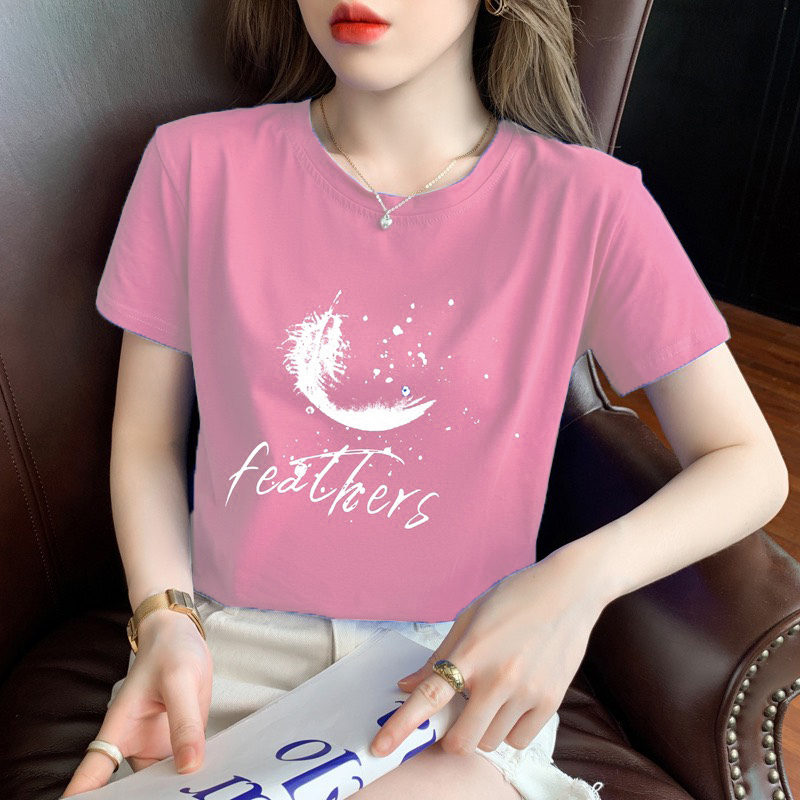 Áo thun tay ngắn cao cấp thun cotton vải dày dặn xịn sò in hình lông vũ bán chạy áo phông nữ form vừa người size M, L nhiều màu quần áo thời trang giá kho sỉ