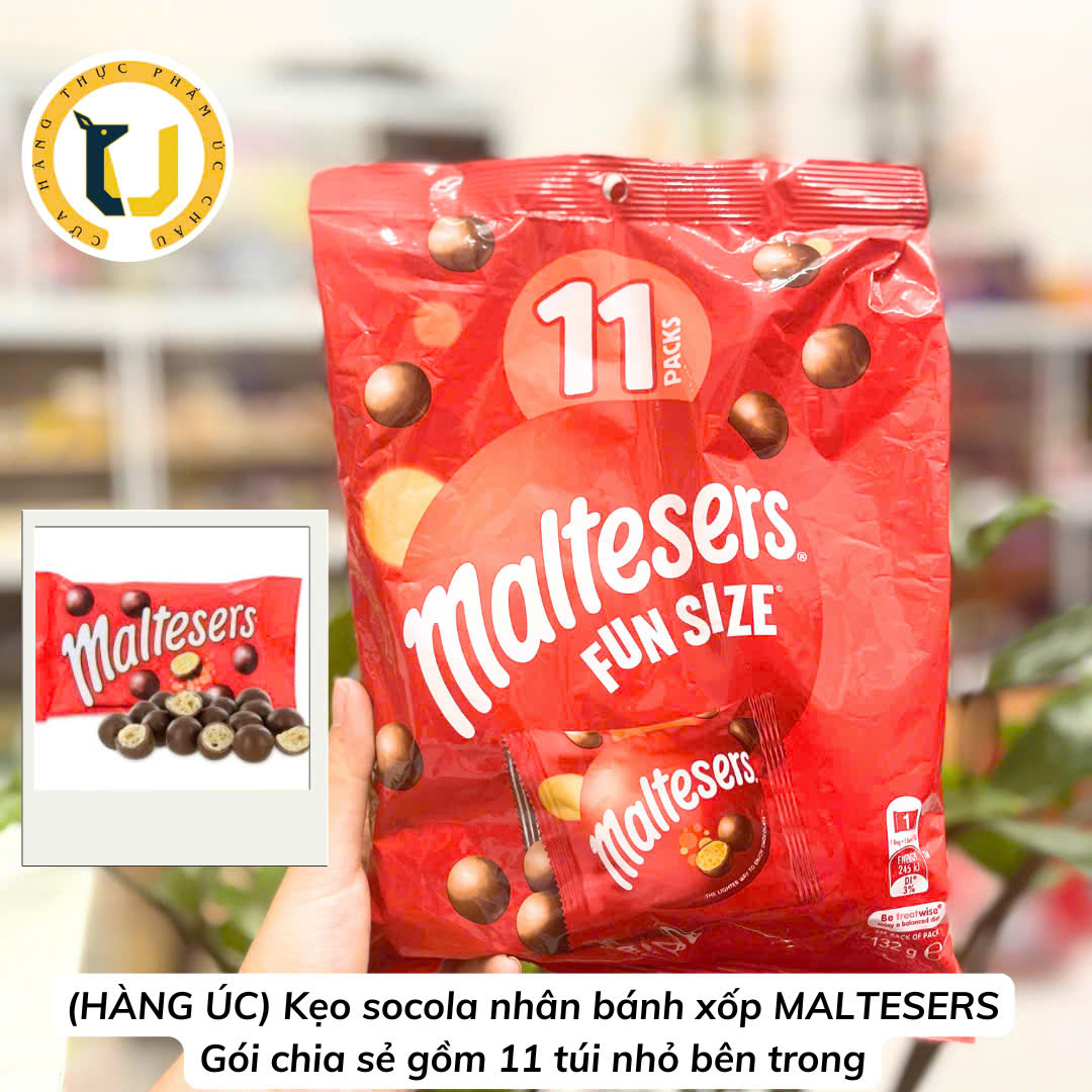 (HÀNG ÚC) Kẹo socola nhân bánh xốp MALTESERS Fun Size Chocolate 11 gói rời/túi