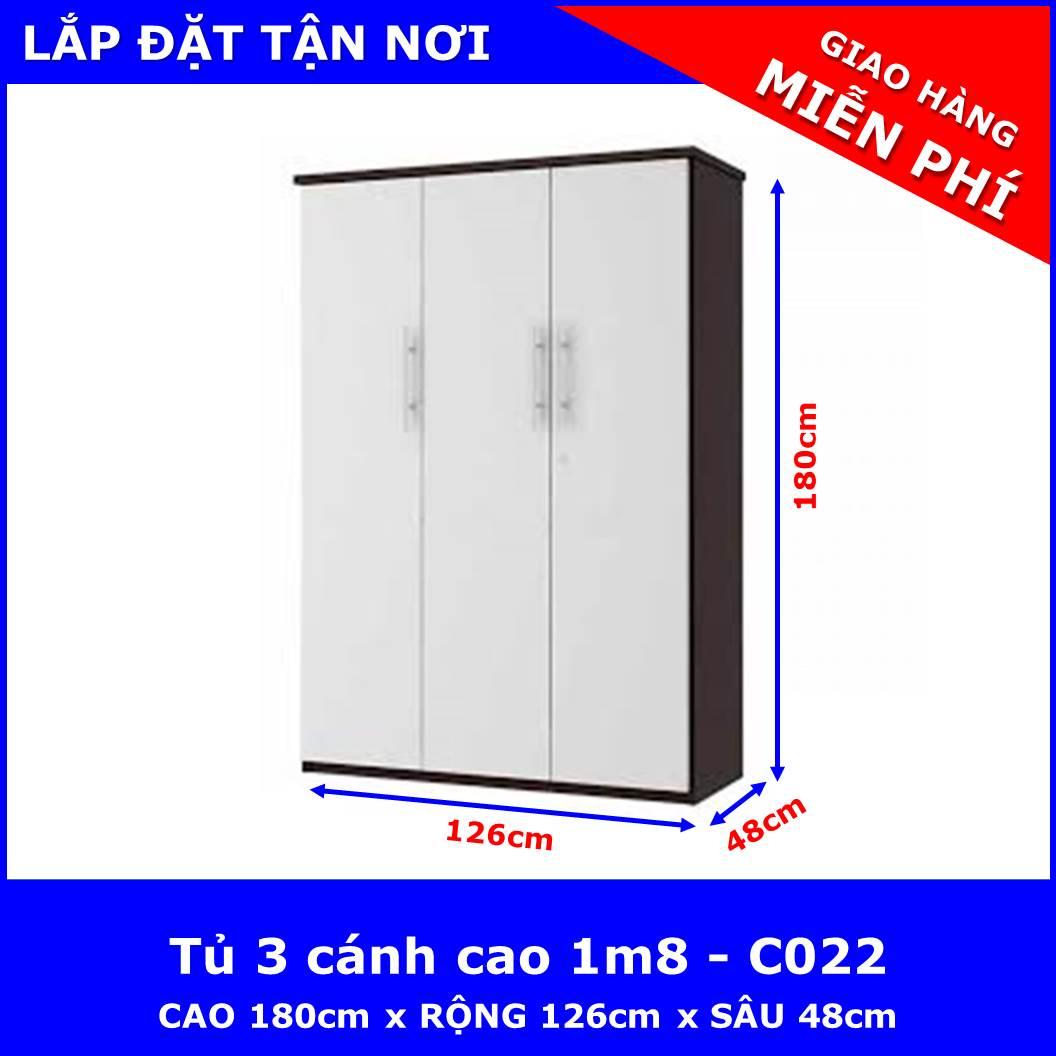 HCM -BD- ĐN Tủ quần áo Nhựa Ngọc Diệp ND-SE3c189 -  3 cánh cao 1m8  ( ngang 125cm x cao 180cm ) - Chất liệu nhựa lõi gỗ