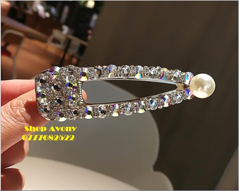 Kẹp tóc mái đính đá lấp lánh và ngọc trai