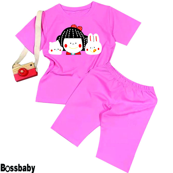 [HCM]Bộ đồ bé gái hình bé gái va 2 con thỏ bộ bé gái từ 6kg-29kg.BDBG39
