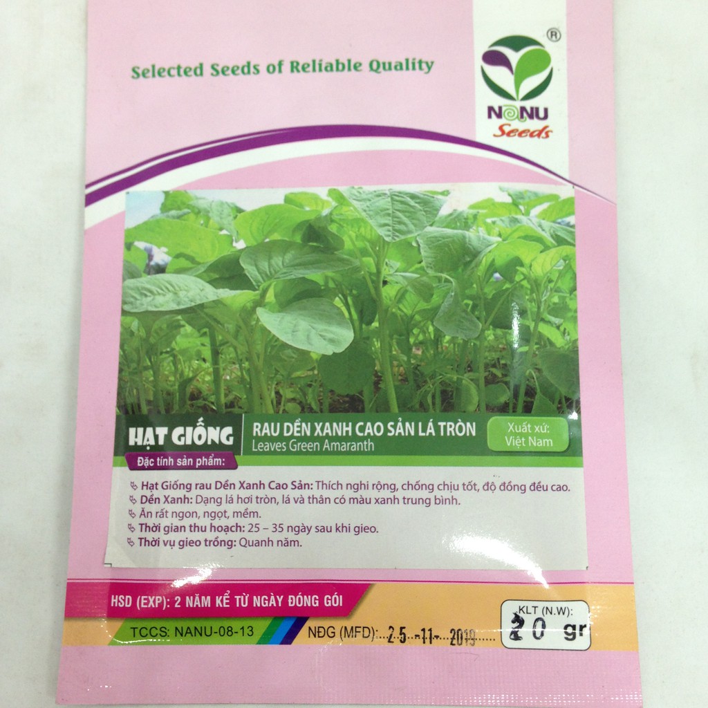Gói 20g hạt giống rau dền Xanh - Nanuseeds