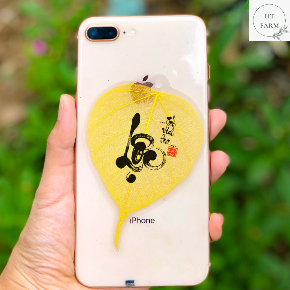 Lá Bồ Đề thư pháp - chữ Lộc (Cầu Tài Lộc – May mắn – Bình An, Ốp điện thoại, Hàng loại 1)