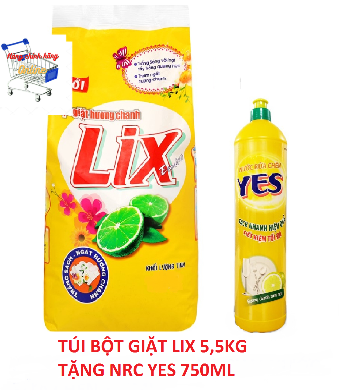 Combo bột giặt lix hương chanh 5,5kg + chai nrc 400g siêu sạch