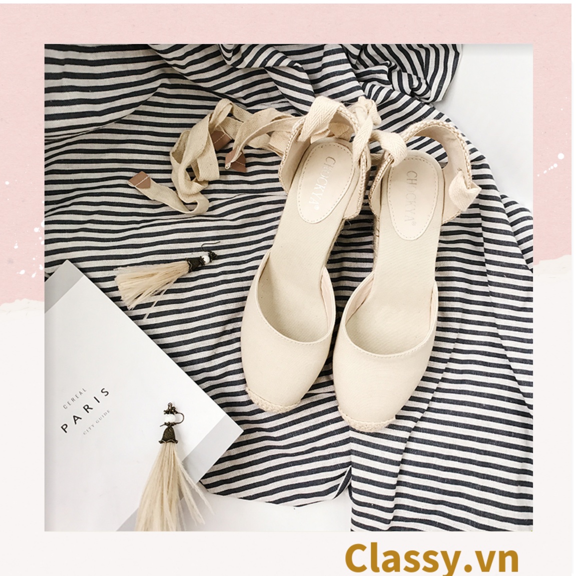 Classy [CÓ SẴN] GIÀY CÓI ĐẾ XUỒNG QUAI GIÀY CỘT NƠ [G421]