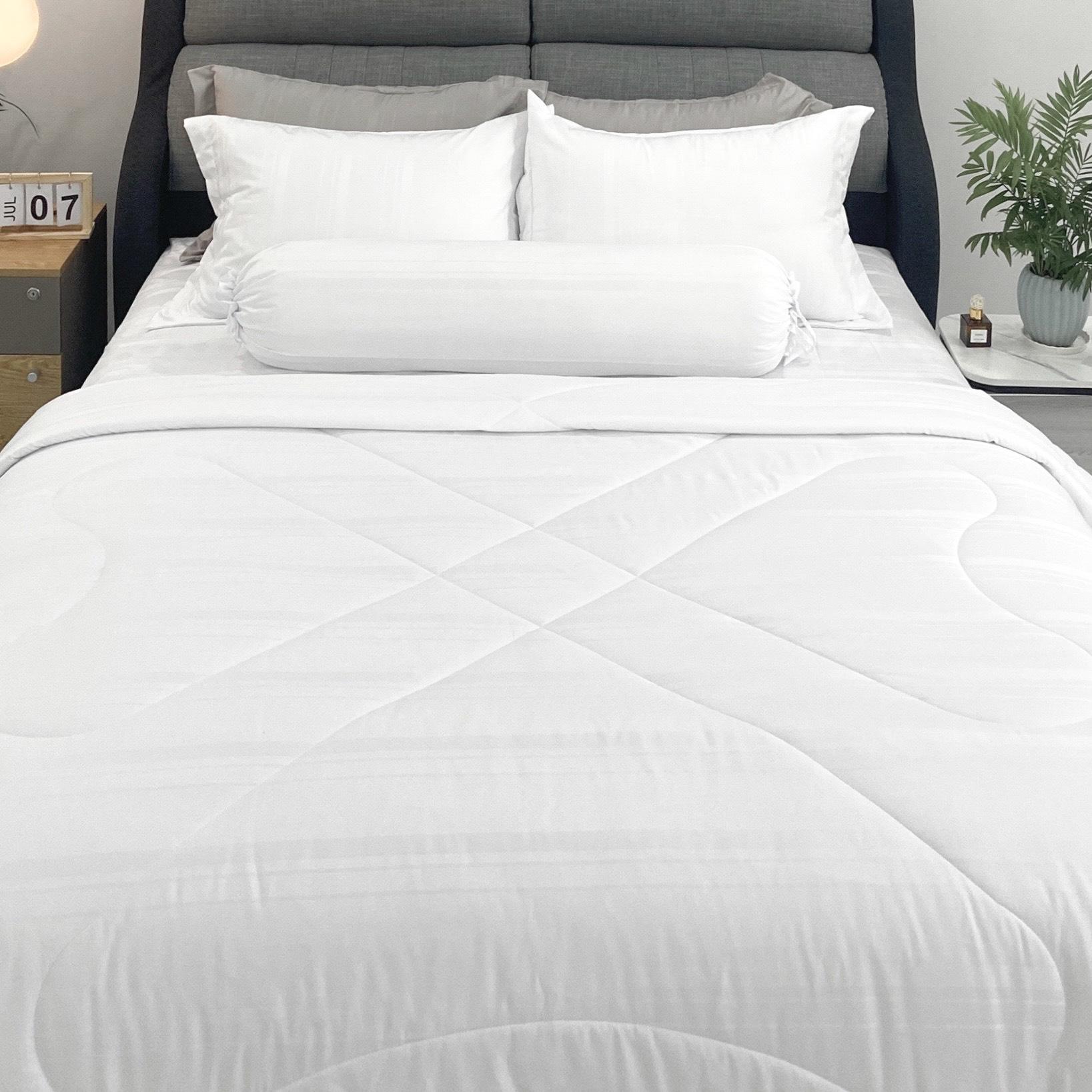 Bộ Drap, Áo Gối NIN Classic Trắng C190688 (nhiều kích cỡ) thích hợp ai yêu màu trắng, phong cách khách sạn 5 sao