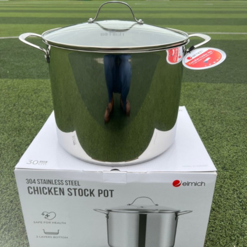 Nồi luộc gà 5 đáy inox 304 elmich el-2525in30 size 30cm cao 24cm dung tích 16l, bảo hành 24 tháng