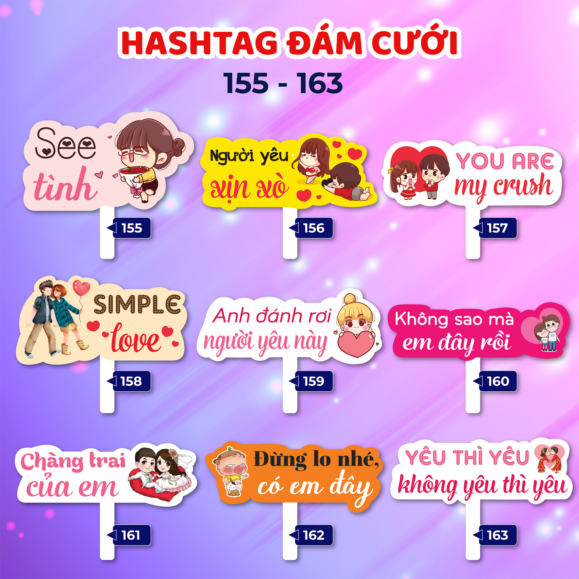 Bảng hashtag cầm tay chụp hình đám cưới (MS 137 - 172)