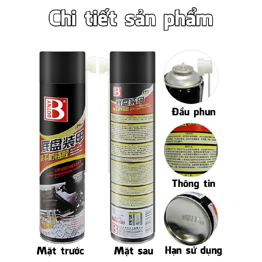 [HCM]Chai sơn xịt phủ gầm dung dịch phủ lót gầm xe chống ồn chống ăn mòn chống rỉ sét dung tích 700ml