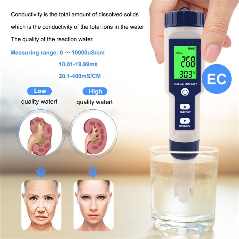 Bút Kiểm Tra Độ PH/TDS/EC/Độ Mặn/Nhiệt Độ Máy Kiểm Tra Chất Lượng Nước Đa Năng Cho Tính Axit Và Kiềm - TOYCITY