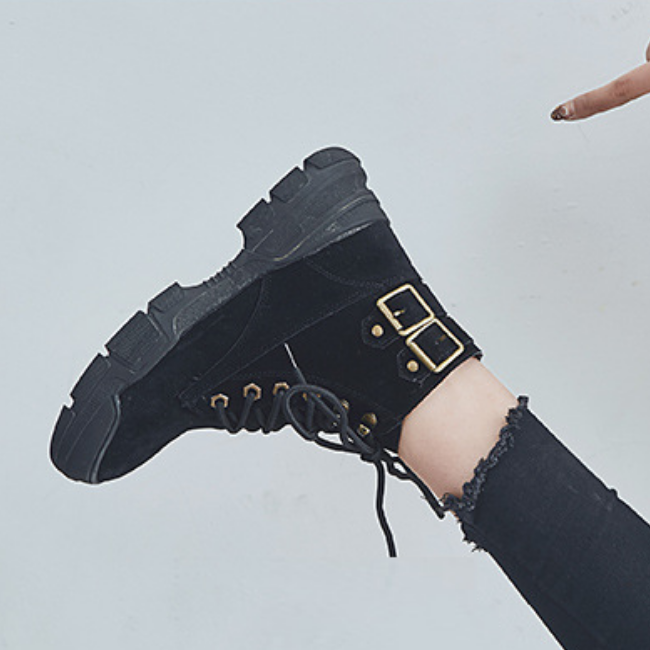Giày boot nữ martin nhung retro Đồ Da Thành Long TLG 20469