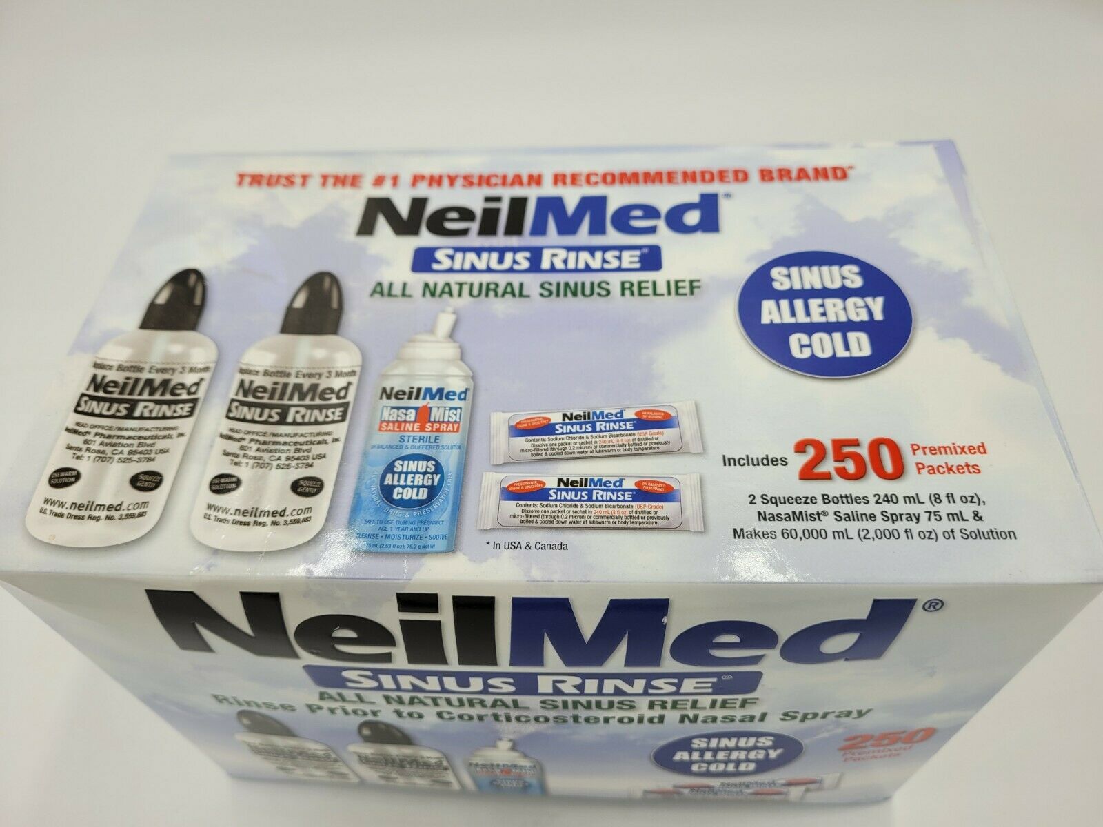 Bộ rửa mũi Neilmed (250 gói muối + 2 bình 240ml + 1 chai xịt)