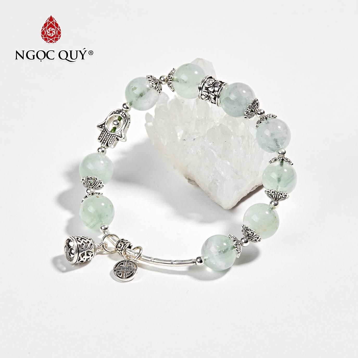 Vòng tay đá thạch anh xanh phối charm chuông bạc mệnh mộc hoả 8mm - ngọc quý gemstones