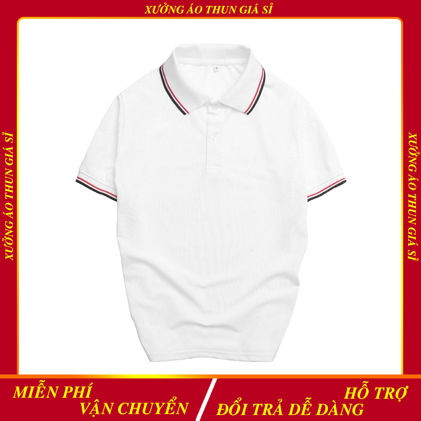 Áo Thun Có Cổ Nữ Vải Cá Sấu Thái Màu Trắng (Có size áo cho trẻ em)