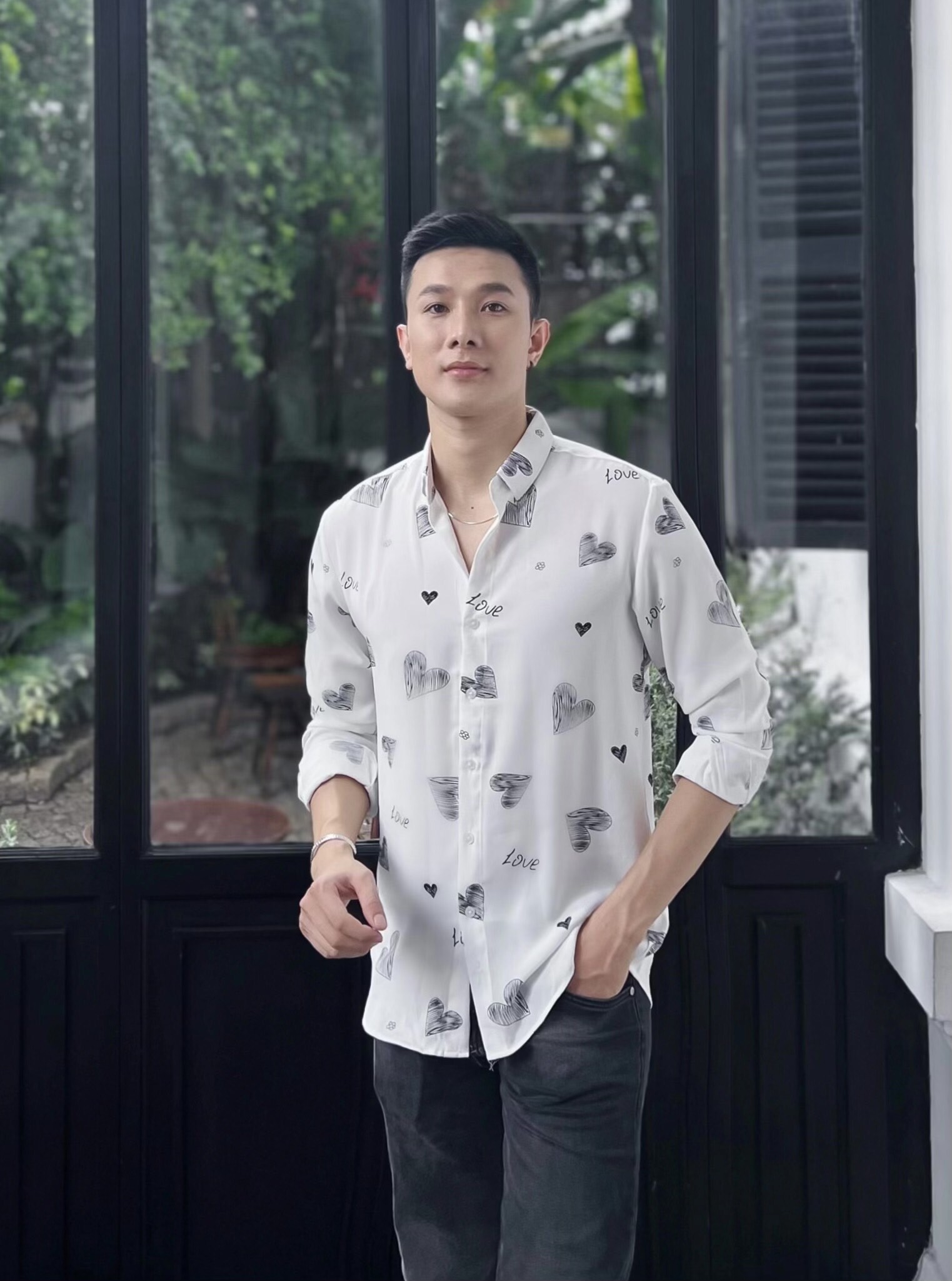 áo sơ mi lụa dài tay form rộng họa tiết S9