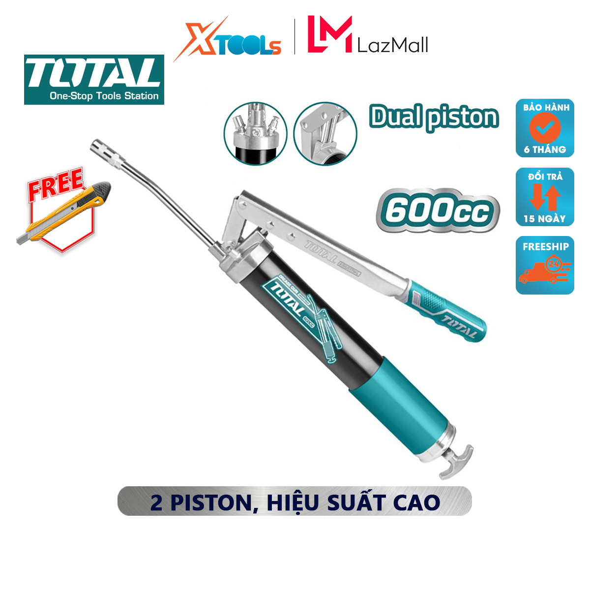Dụng cụ bơm mỡ khí nén total tht111062 | súng bơm mỡ dung tích 600cc / 21 oz lượng cung cấp tối thiểu 3oz / 40 lần áp suất nổ 6000psi bôi trơn, phun mỡ động cơ, linh kiện máy móc