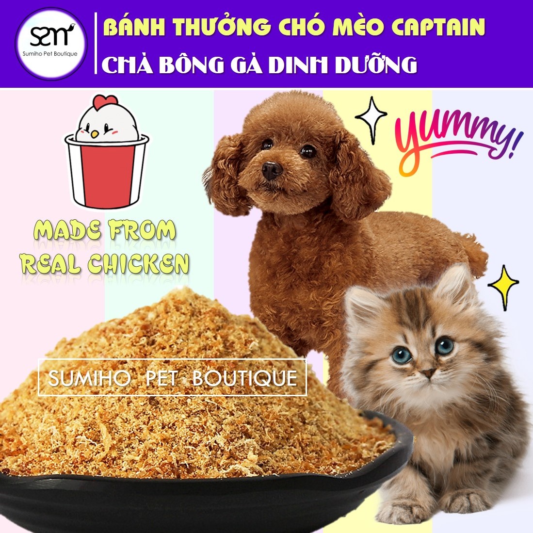 Chà bông gà cho chó mèo Captain (dùng để trộn cơm và hạt)