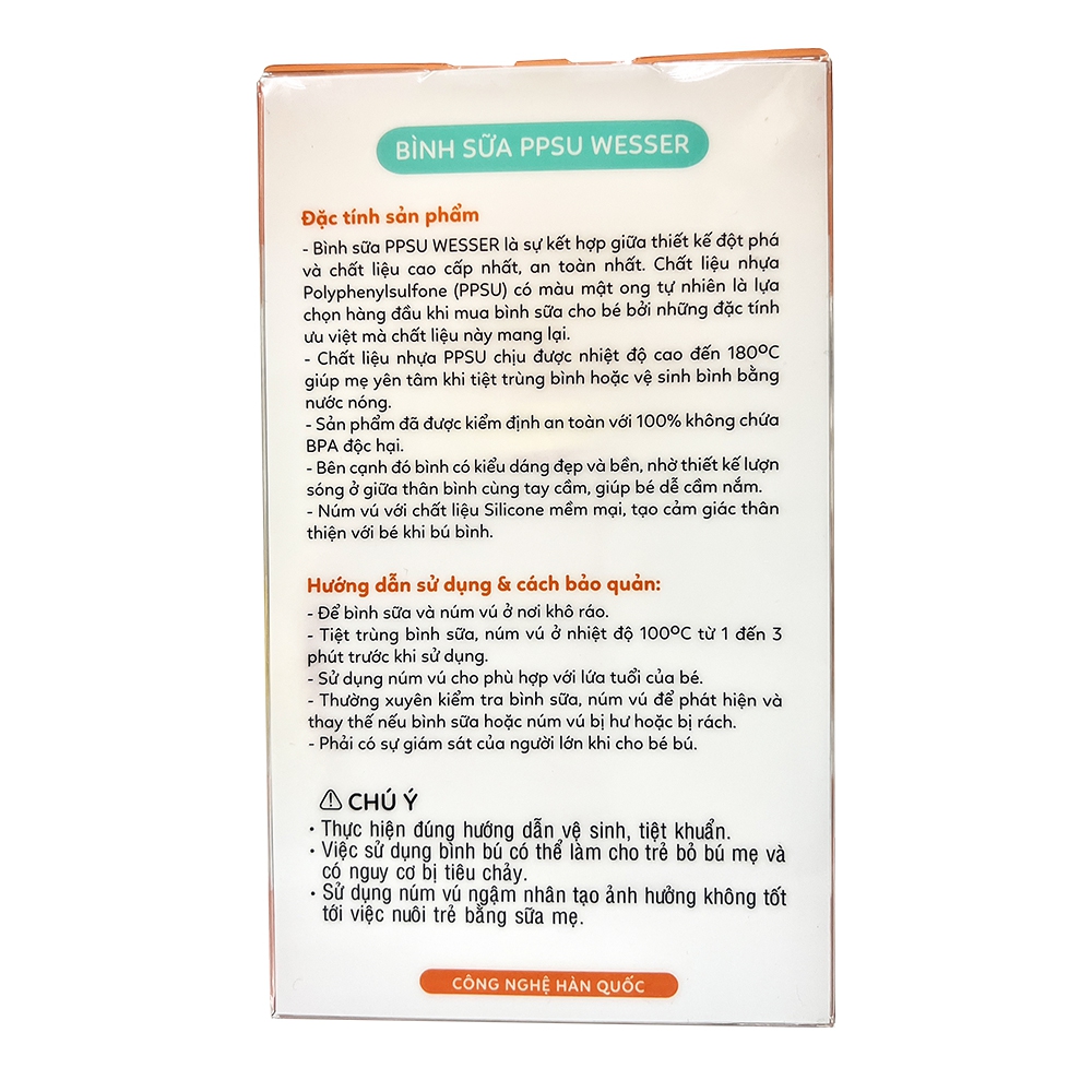 Bình Sữa Wesser PPSU 260ml (CỔ RỘNG)