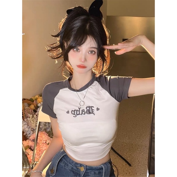 ÁO CROPTOP PHỐI TAY THÊU BABY 1BB