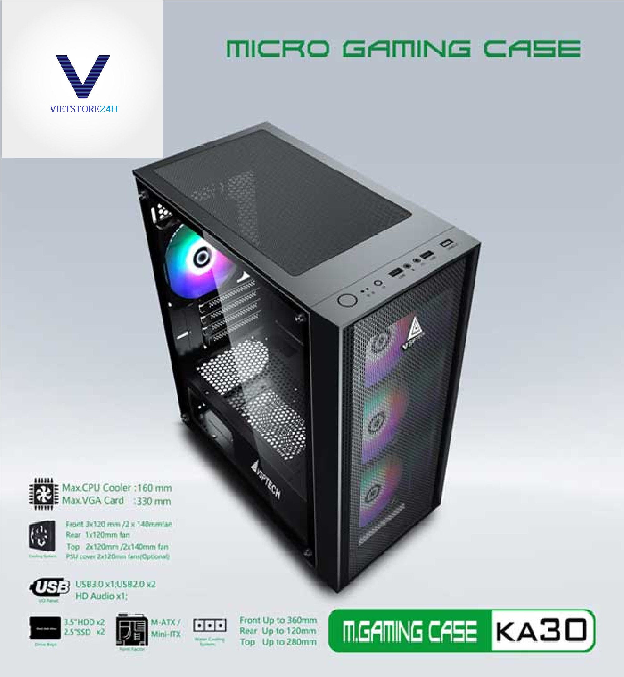 Case Gaming VSP KA30 Mini Tower (Đen)