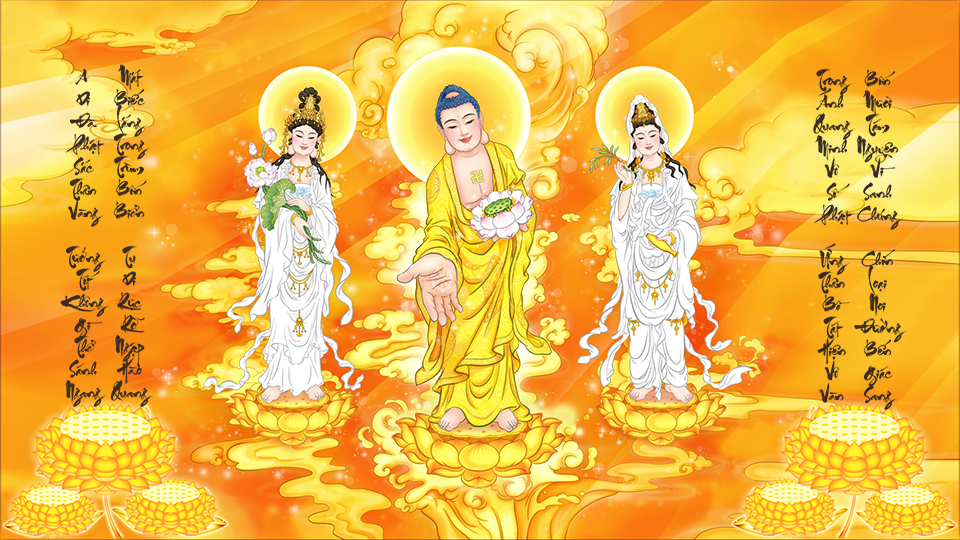 Tranh Phật Tây Phương Tam Thánh 37 kèm khung