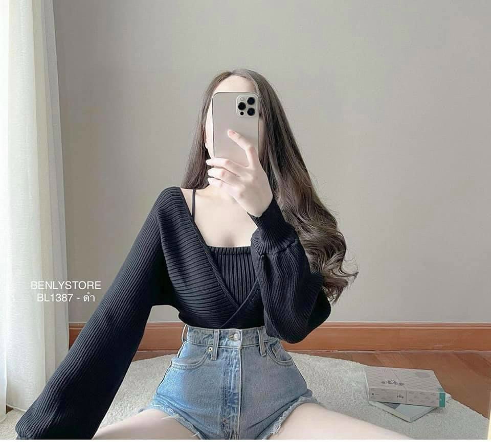 Áo tay dài đẹp form ôm hot style đẹp áo thun kiểu croptop áo thun ôm eo kiểu thân chéo áo vải thun gân form dưới 50kg
