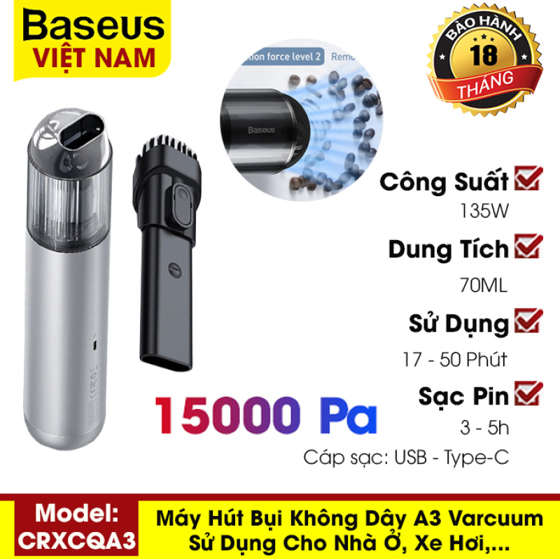 Máy Hút Bụi Không Dây BASEUS A3 Vacuum15000Pa sử dụng trong nhà ở, xe hơi,... - phân phối chính hãng tại Baseus Việt Nam