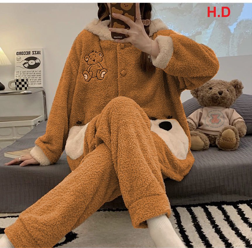 Sét bộ gấu nâu thêu hình gấu siêu ngộ nghĩnh đáng yêu chất lông mềm mịn siêu xịn sò-đh