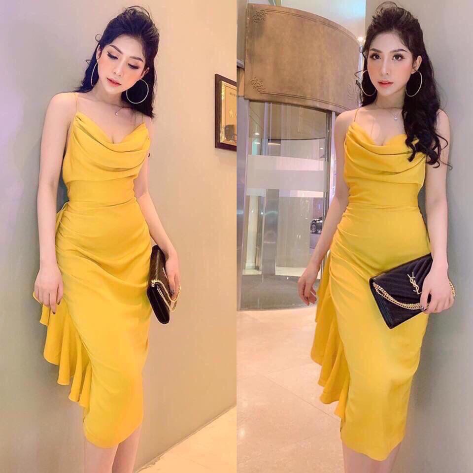 Đầm body xếp ly cổ đổ