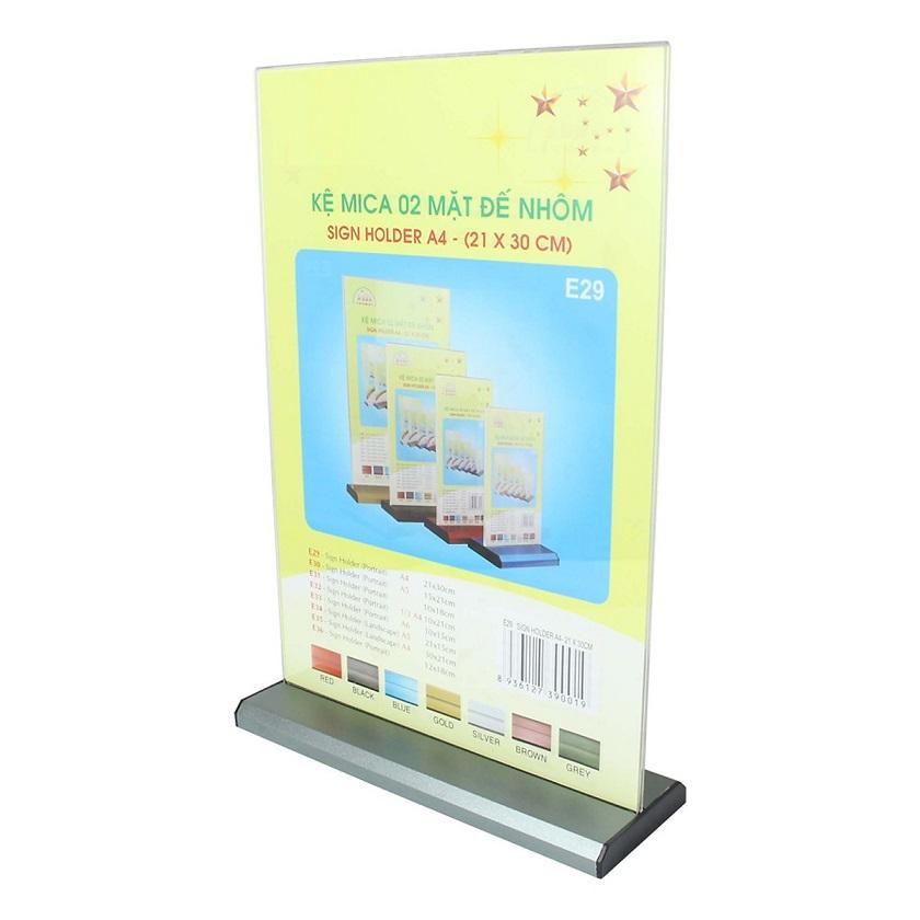 [HCM]Kệ mica 2 mặt A4 đứng đế lùa nhôm E29 kích thước 21x30 cm