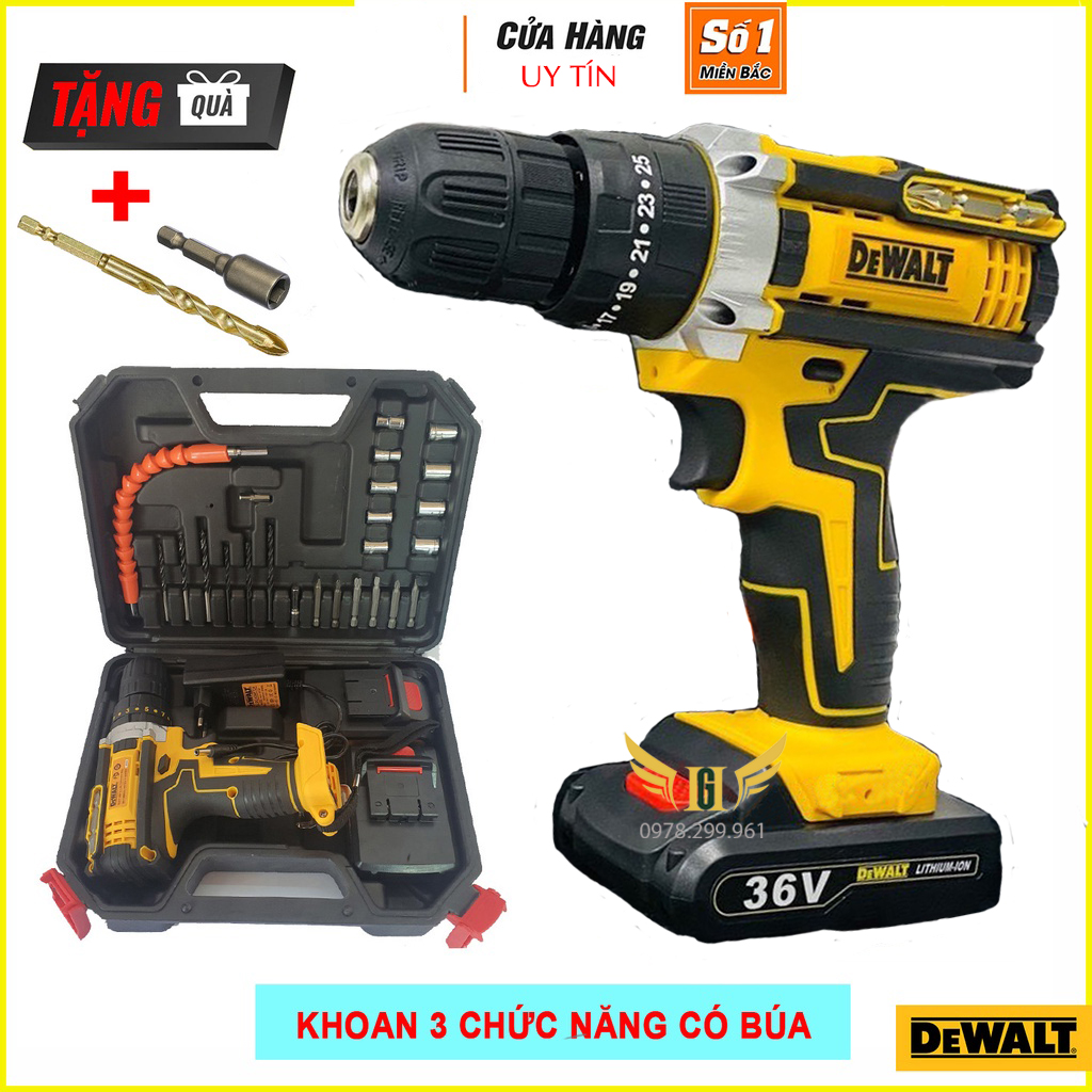Máy Khoan Pin D3walt 36V 3 Chức Năng, Có Búa, 2 Pin Chuẩn 5 Cell, Kèm Bộ Phụ Kiện 24 Chi Tiết