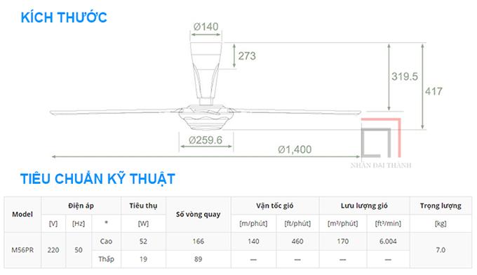 [HCM]Quạt trần kdk M56PR màu vàng