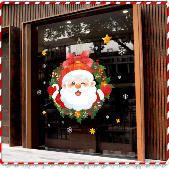 Decal trang trí Noel - Vòng nguyệt quế ông già Noel