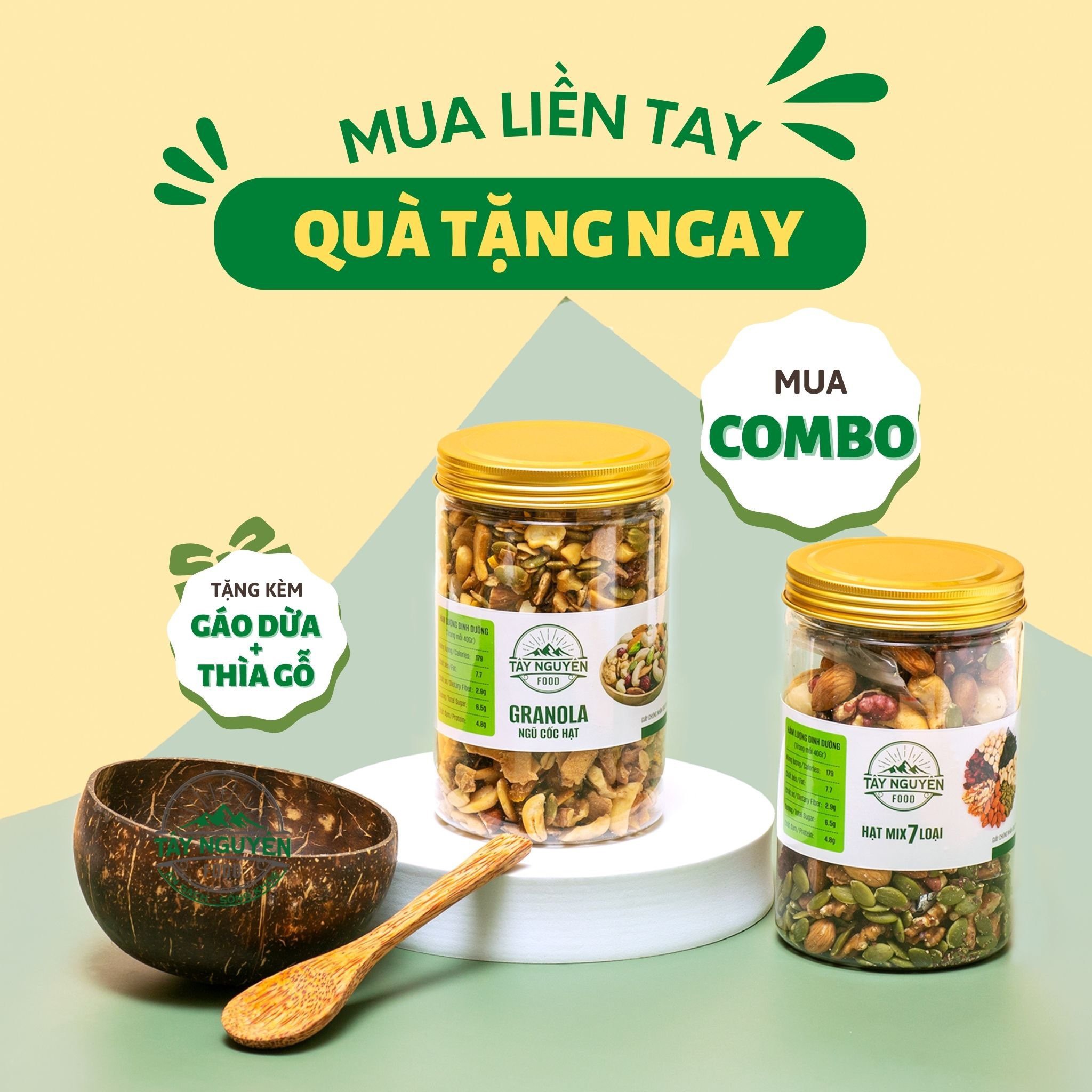 Combo 2 Hũ Granola (Tặng Gáo Dừa + Thìa Gỗ)