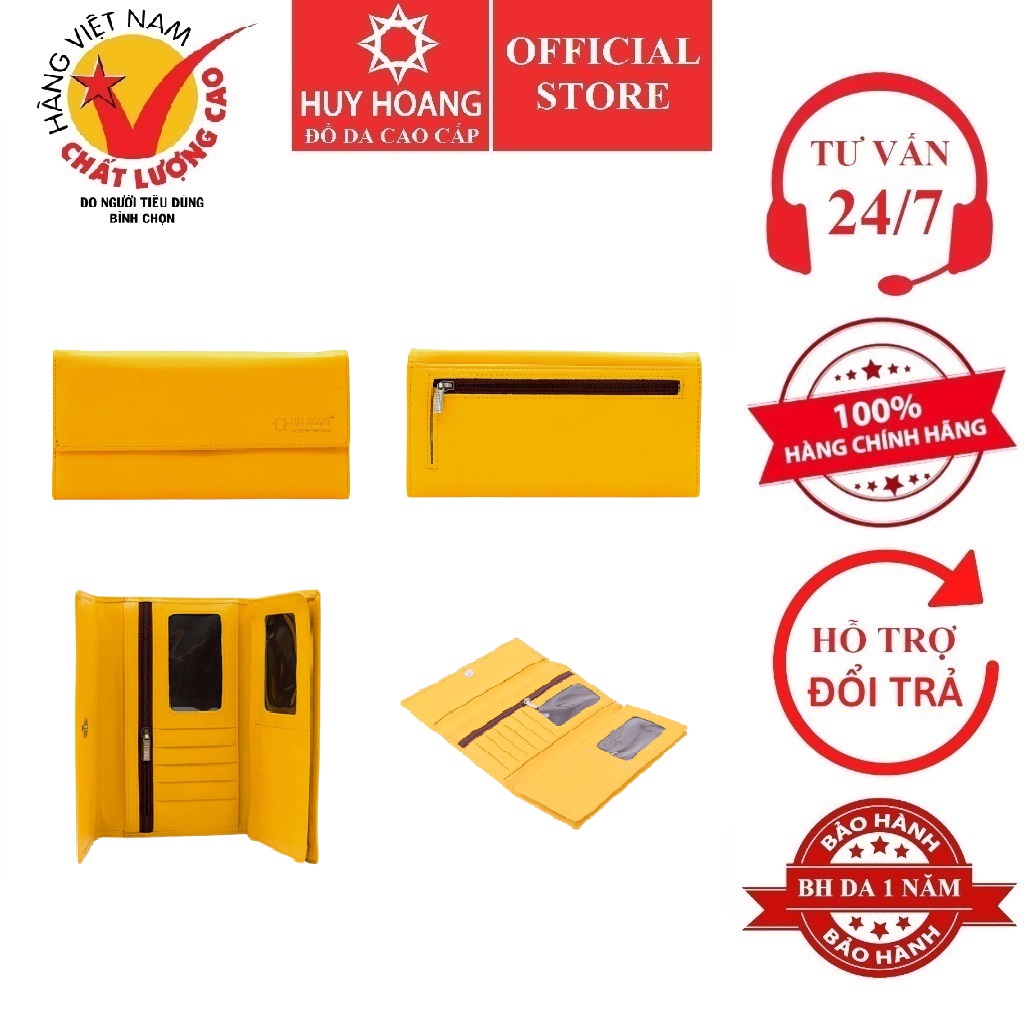 Ví nữ da bò 3 gấp lửng màu vàng HK3165