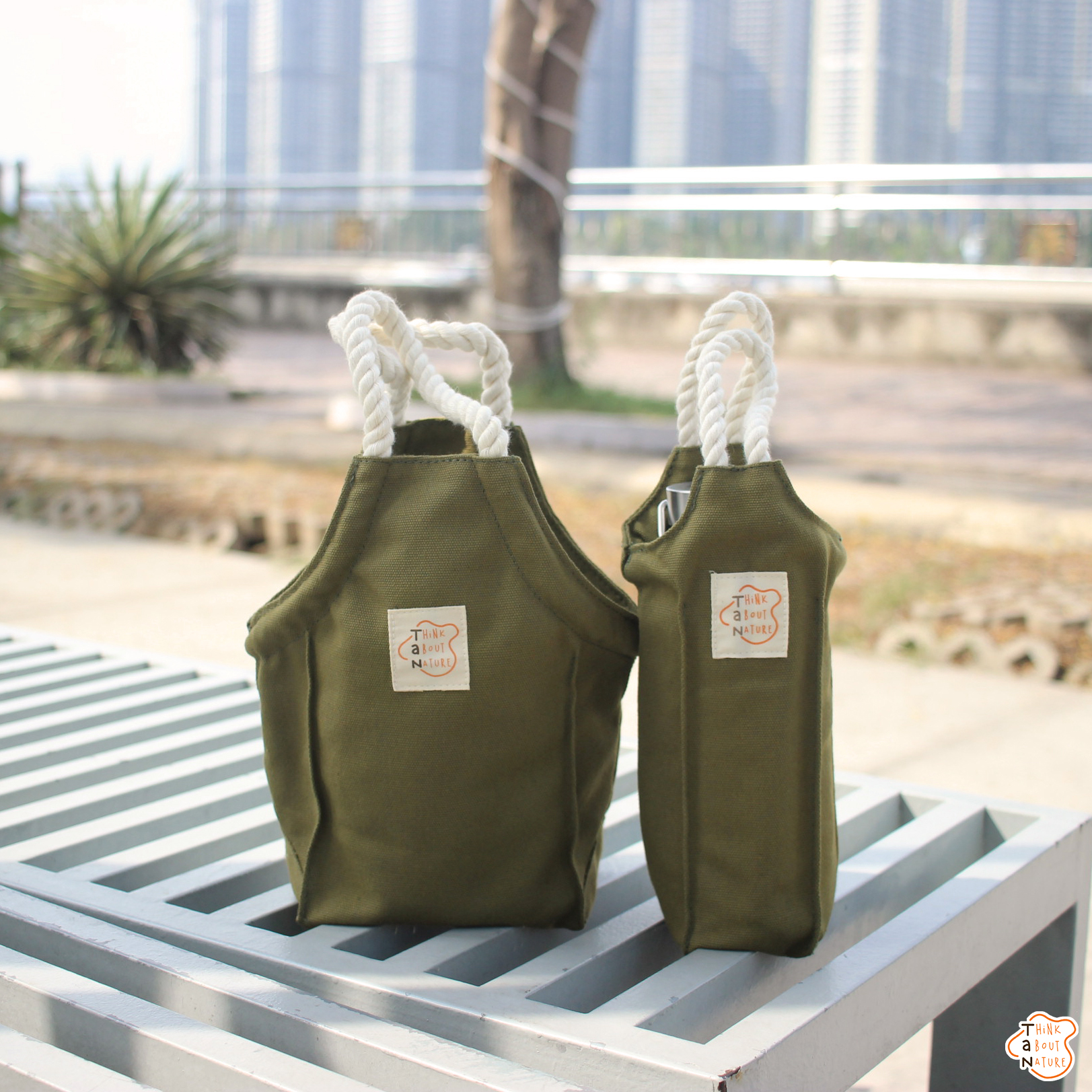 TÚI VẢI CANVAS APRON BAG ĐỰNG BÌNH NƯỚC TANcupholder