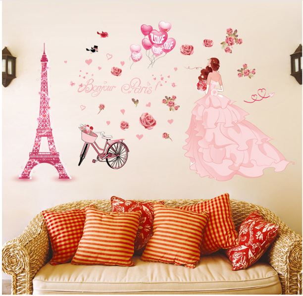 Decal dán tường cô dâu hồng