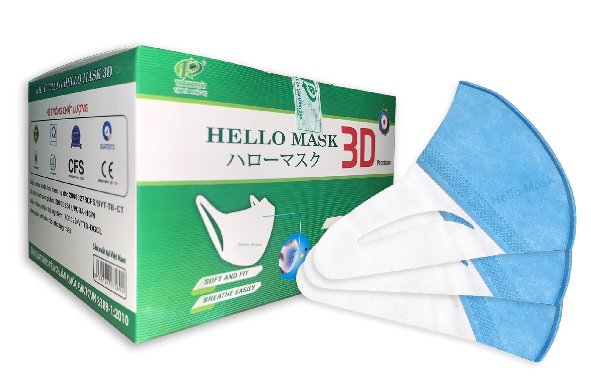 Khẩu trang 3D Hello Mask - Japan Màu Trắng (Hộp 50 cái)