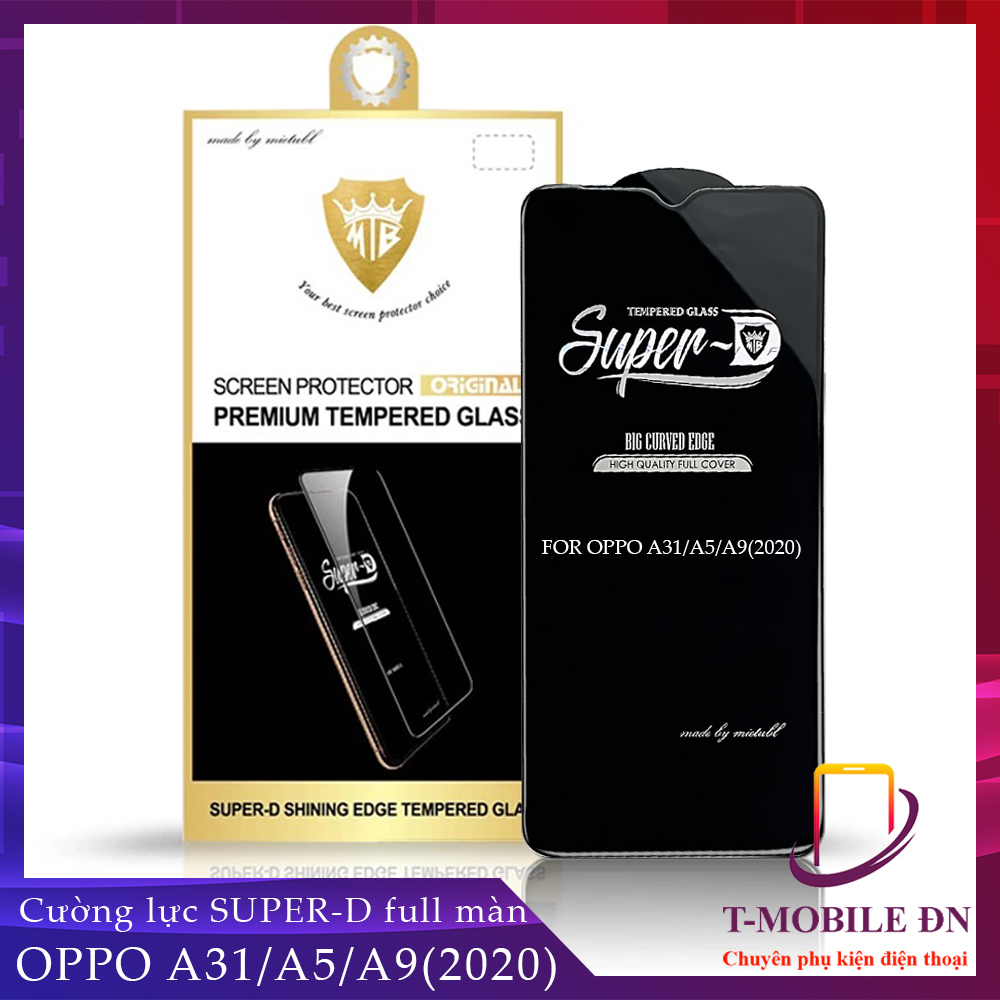 Kính cường lực Oppo A31 A5 2020 A9 2020 Full màn Super-D thế hệ mới kèm miếng lau dry an wet và giấy lấy bụi