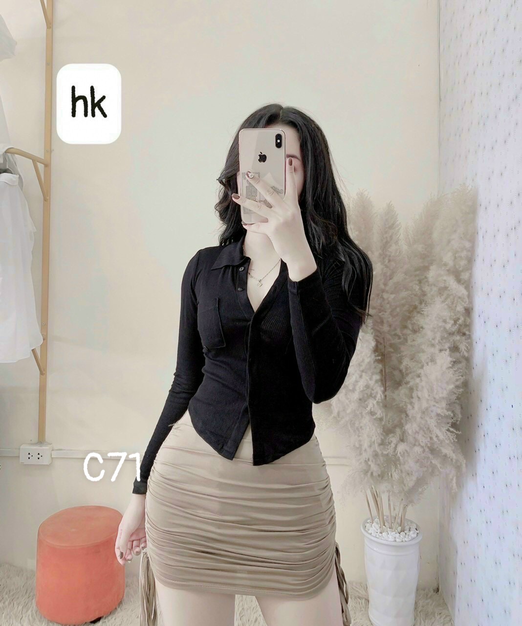 Áo thun gân kiểu dáng sơ mi body  C71